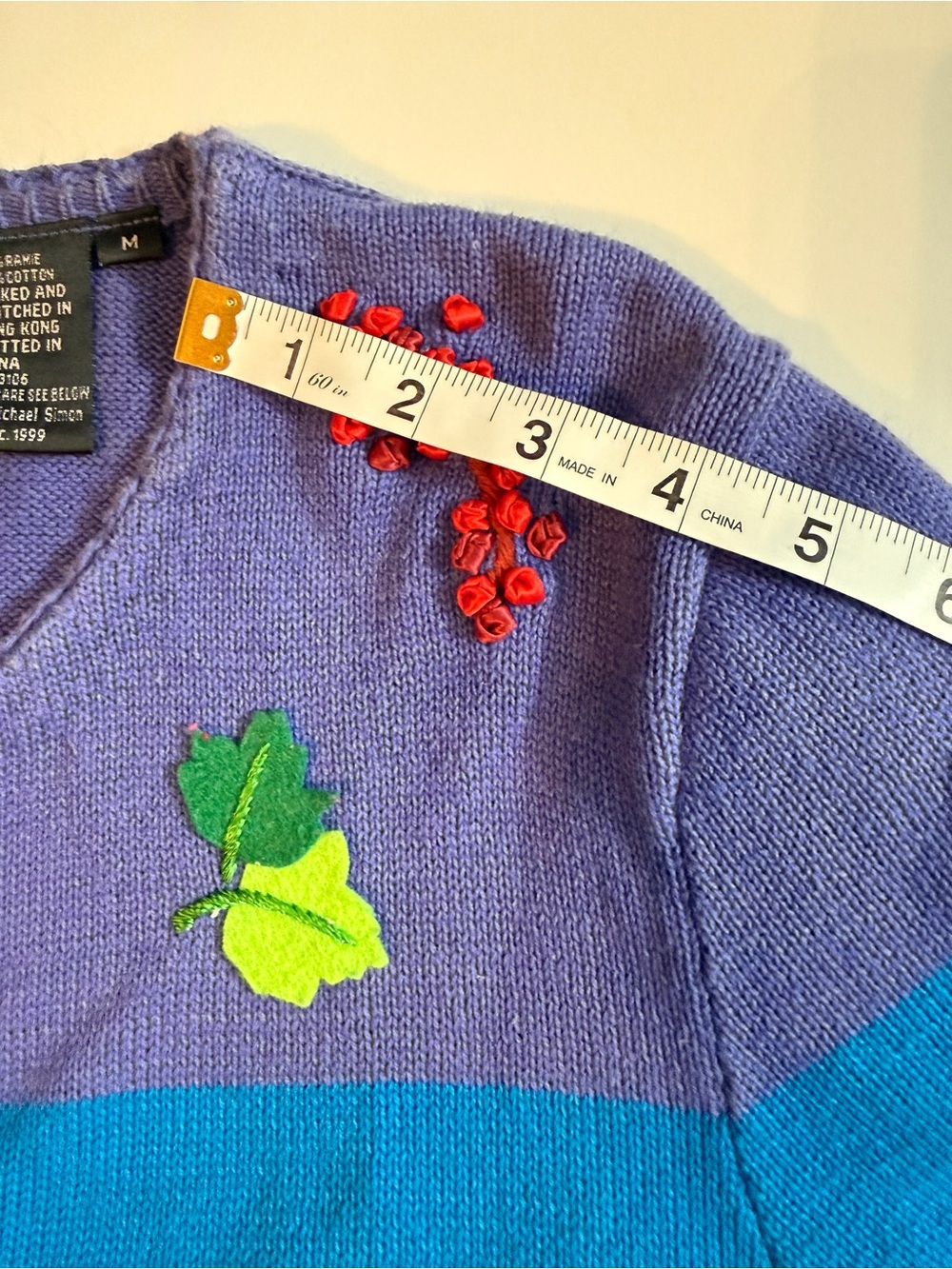 VTG Michael Simon Thanksgiving Cardigan Sweater ApliquΓ© Turkey Cornucopia 1999 M - Picture 13 of 14